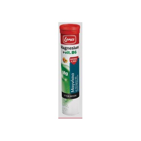 LANES Magnesium&Vitamin B6 Peach 20 effervescent. tablets - Δισκίο | Αθλητικά Συμπληρώματα