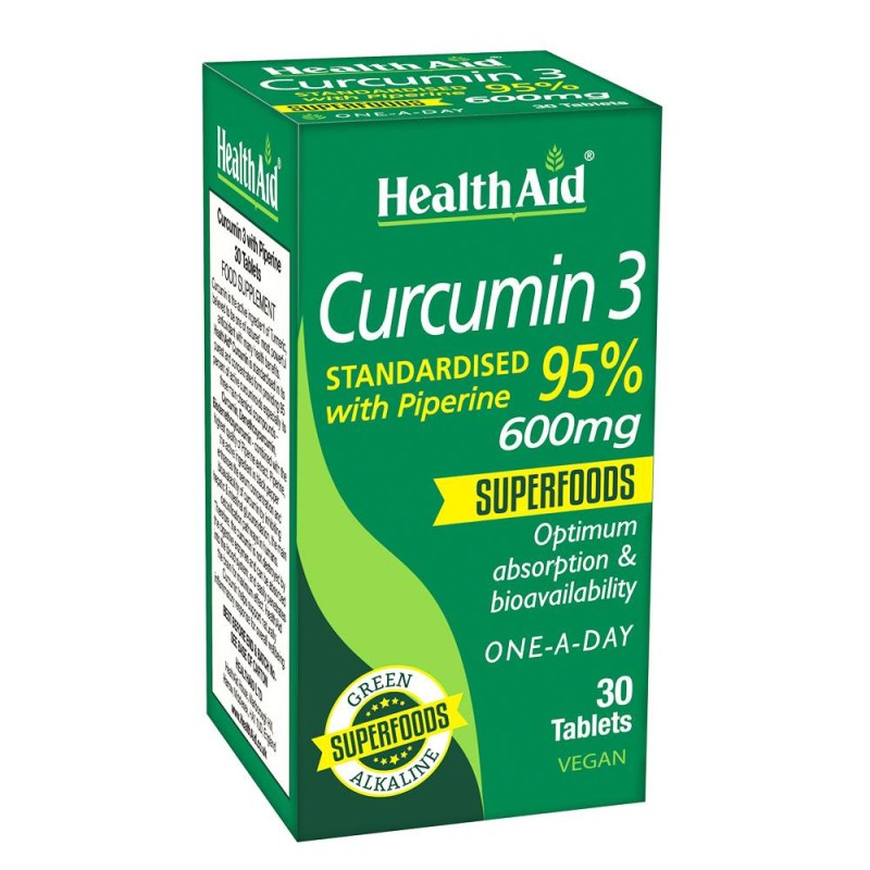 Health Aid Curcumin 3 Κουρκουμίνη με Πιπερίνη 30tabs, 600mg