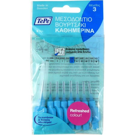 TePe No3 0.6mm Μεσοδόντια Βουρτσάκια 8τεμ, μπλέ