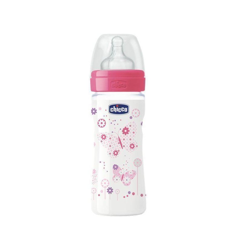Chicco Well Being Bottle 2m+ Πλαστικό Μπιμπερό κατά των Κολικών με Θηλή Σιλικόνης "Σαν τη Μαμά", Ροζ Χρώμα, 250ml