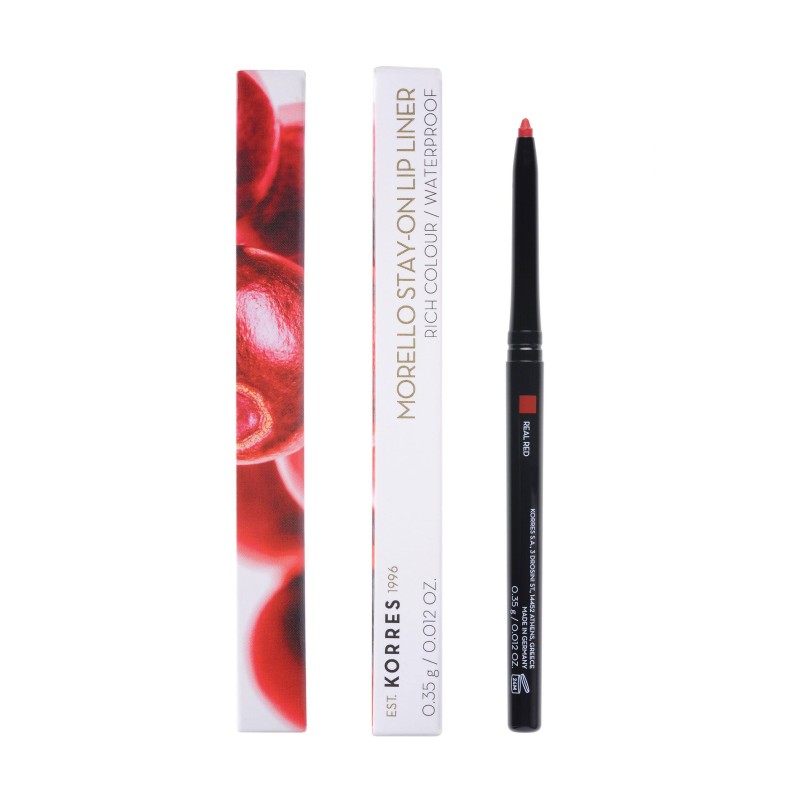 Korres Morello Stay-On Lip Liner 02 Real Red Αδιάβροχο μηχανικό μολύβι χειλιών, 0.35g