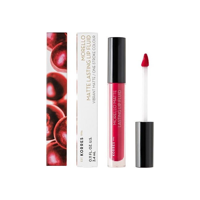 Korres Morello Matte Lasting Lip Fluid 27 Cranberry Sorbet Υγρό Κραγιόν Μεγάλης Διάρκειας με Ματ Αποτέλεσμα, 3,4ml