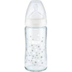 Nuk First Choice+ Γυάλινο Μπιμπερό με Θηλή Σιλικόνης Μεσαίας Οπής, από 0-6 μηνών, 240ml (10.745.068)
