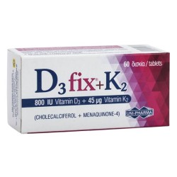 Unipharma D3 Fix 800iu + K2 45mcg Συμπλήρωμα Διατροφής, 60tabs | Εξειδικευμένες Φόρμουλες - Αγορά Online