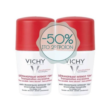 Vichy Deodorant Resist Roll On 72hrs Αποσμητικό για την Έντονη Εφίδρωση -50% ΕΚΠΤΩΣΗ ΣΤΟ 2ο ΠΡΟΪΟΝ, 2 x 50ml