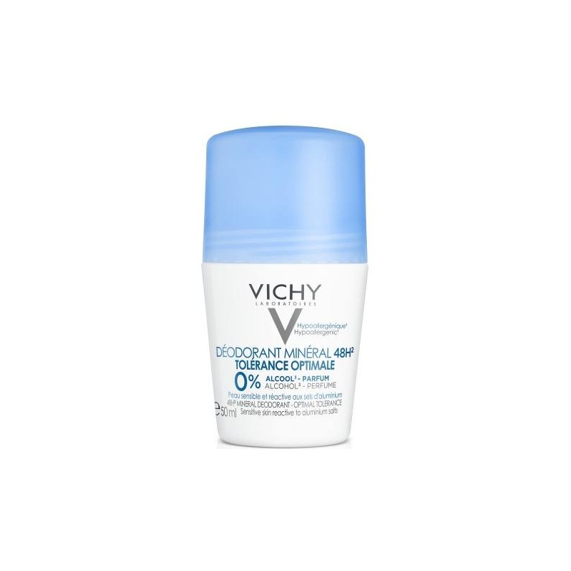 Vichy Deodorant Mineral 48H Roll On Tolerance Optimale Αποσμητικό Χωρίς Άλατα Αλουμινίου & Aλκοόλη, Χωρίς Άρωμα για Ευαίσθητη & 