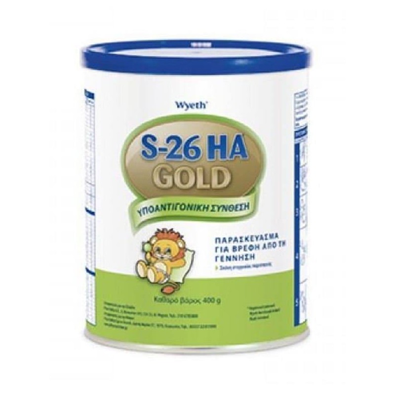 Wyeth S26 ΗΑ Gold Γάλα με Υποαντιγονική Σύνθεση για την Αντικατάσταση του Μητρικού Γάλακτος, 400 gr