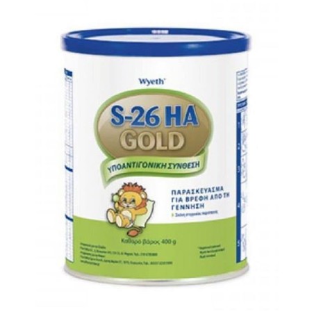 Wyeth S26 ΗΑ Gold Γάλα με Υποαντιγονική Σύνθεση για την Αντικατάσταση του Μητρικού Γάλακτος, 400 gr