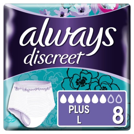 Always Discreet Pants Plus Large Εσώρουχο μιας χρήσης για ακράτεια, 8τμχ | Χωρίς Ντροπή - Αγορά Online