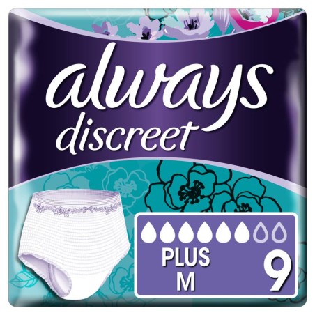 Always Discreet Pants Plus Medium Εσώρουχο μιας χρήσης για ακράτεια, 9τμχ | Χωρίς Ντροπή - Αγορά Online