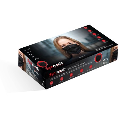 SYNMASK ΜΑΣΚΑ ΠΡΟΣΩΠΟΥ ΜΑΥΡΗ ΧΕΙΡΟΥΡΓΙΚΗ 3PLY 20ΤΜΧ