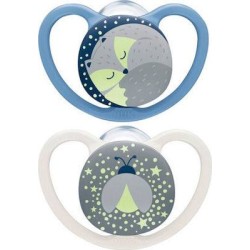 Nuk Space Night Silicone Pacifiers 0-6m Kitty & Bee 2pc