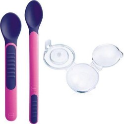Mam Heat Sensitive Spoons & Cover - Θερμοευαίσθητα κουταλάκια με προστατευτικό καπάκι, για μωρά 6+ μηνών, 2 τεμάχια