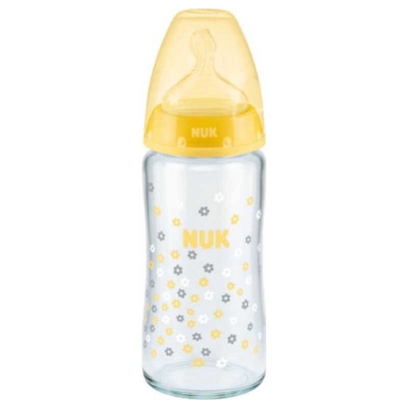Nuk First Choice+ Γυάλινο Μπιμπερό με Θηλή Σιλικόνης Μεσαίας Οπής, από 0-6 μηνών, 240ml (10.745.068)